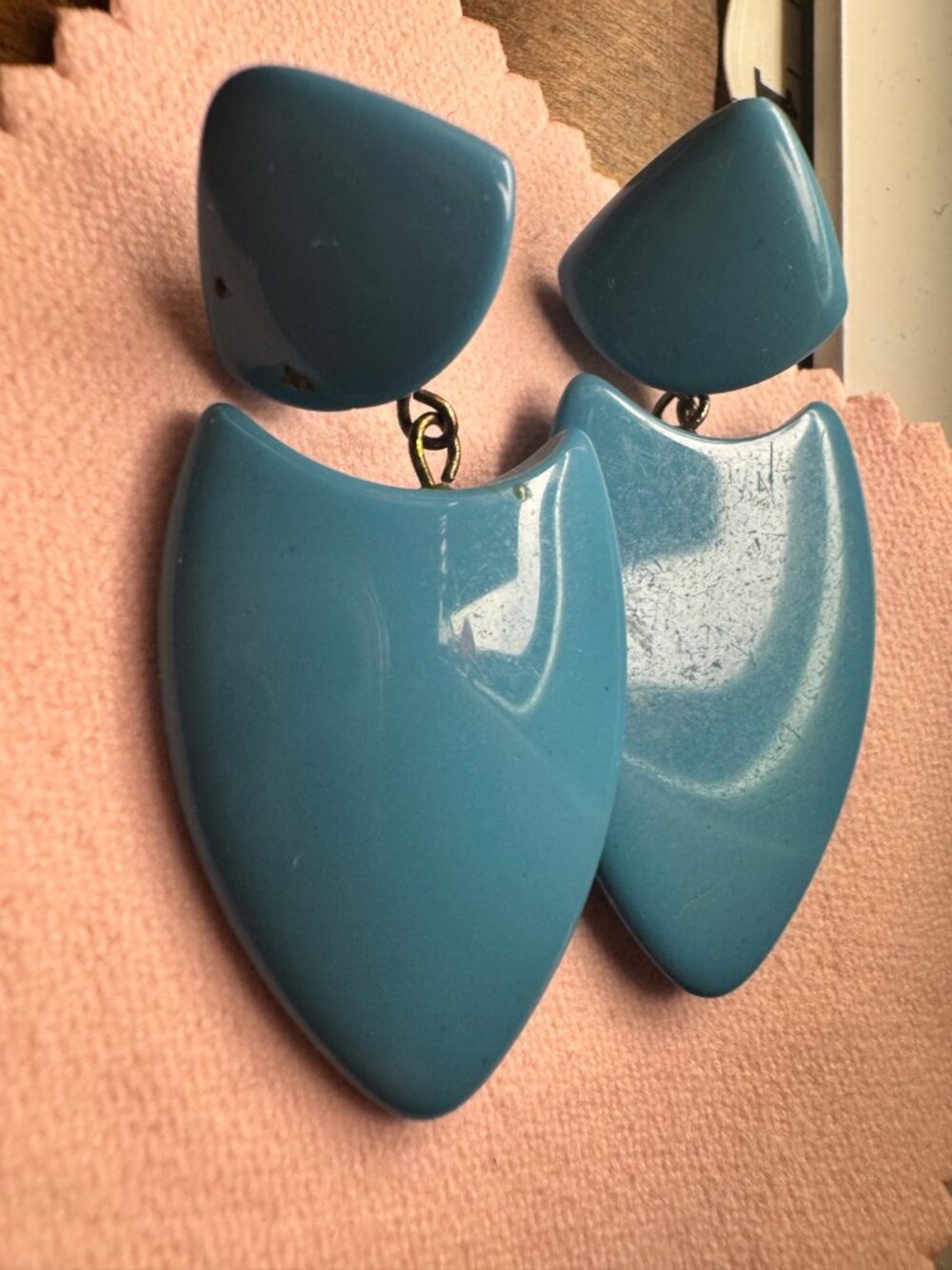 Vintage Turquoise Blue Shield Drop Dangle Earrings Post Back Statement